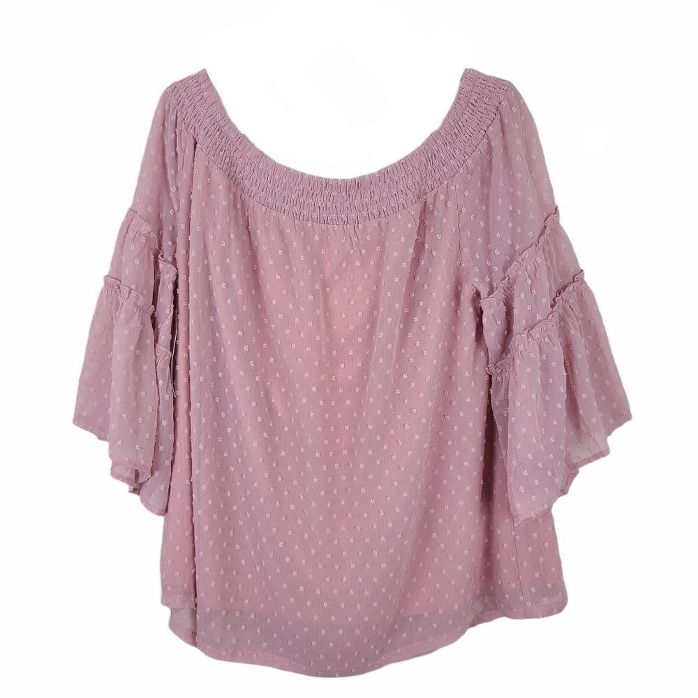Dressup Blush Smocked Off Shoulder Bell Sleeve Top Large